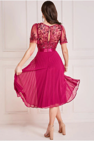 Embroidered Top Chiffon Pleated Midi Goddiva